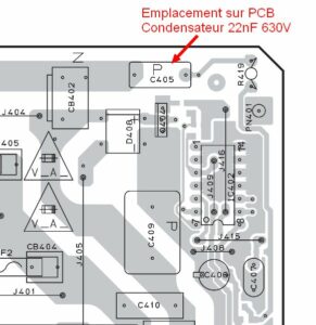 Emplacement condensateur 22nF 630V sur PCB Yamaha